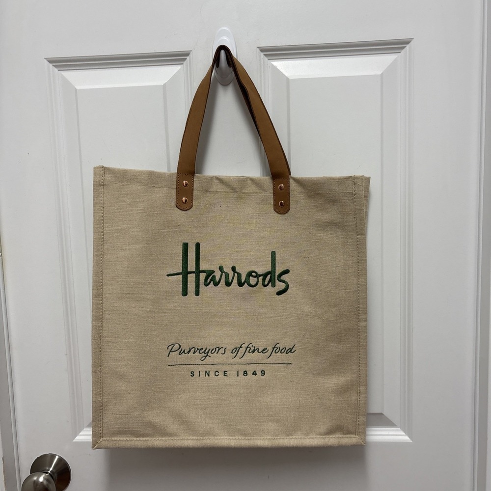 Harrods London - Embroidered Jute Grocery Shopper Bag